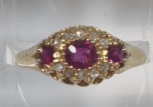 18ct gold diamond and ruby ring. 2.5g approx. Size P. (B.P. 21% + VAT)