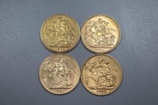 Four Victorian gold full Sovereigns dated 1895, 1896, 1897 and 1898. (4) (B.P. 21% + VAT)