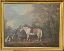 Clifton Tomson (British, Nottingham, 1775-1828), sporting scene with grey pony bearing saddle