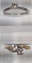 18ct gold and platinum twist shank two stone diamond ring. 2.2g approx. Size L. together with an