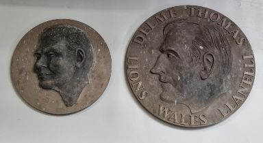 Harvey Thomas (Welsh, lived locally, died 2017), two circular bronze portrait reliefs, of Welsh