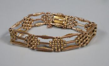 15ct gold three bar gate bracelet. Marked 15c. 18cm long approx. 1.1cm wide approx. 23.3g approx. (