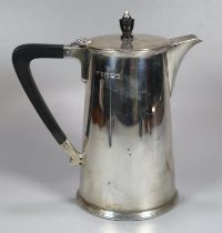 19th century silver coffee pot with stained finial and ebonised geometric handle. Indistinct maker's