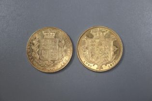 Two Victorian gold full Sovereigns dated 1837 and 1838. (2) (B.P. 21% + VAT)