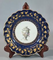 18th century First Period Worcester porcelain dessert dish with cobalt blue and gilt borders of