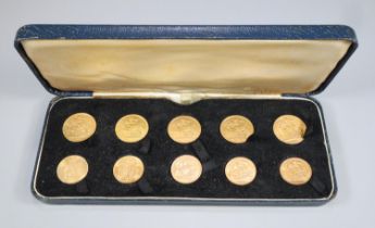 Cased set of five full and five half gold Sovereigns ranging from Queen Victoria, Edward VII and