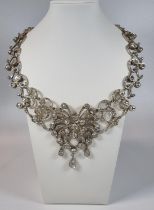 Spectacular Georgian style Continental gold and silver diamond necklace overall with C scroll