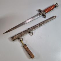 German WWII period Luftwaffe type dress dagger, having acorn leaf crown design pommel above orange