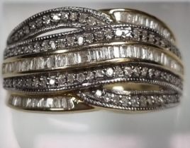 9ct gold modernist design diamond dress ring. 4.4g approx. size O1/2. (B.P. 21% + VAT)
