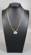 24K gold modernist Kurtalan gold double bamboo link chain with fresh water pearls and opal pendant