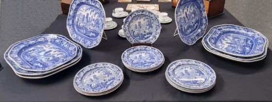 Part service of 19th century Staffordshire Pottery wild flower border plates, the central fields