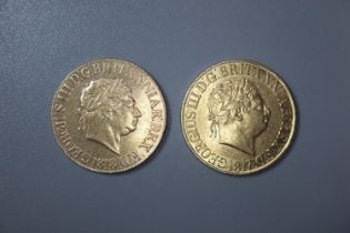 Two George III gold full sovereigns dated 1817 and 1818. (2) (B.P. 21% + VAT)