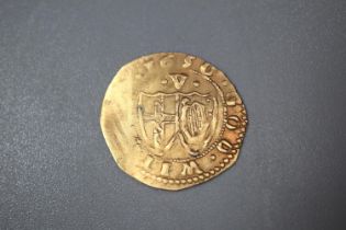 Commonwealth 1650 gold Crown. 2.4 g approx. (B.P. 21% + VAT) Poor condition overall, very rubbed,