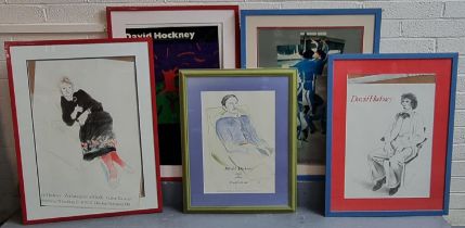 Group of David Hockney museum type posters, various including: three portraits, dancing couple and