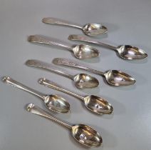 Group of eight Georgian 18th and early 19th century Irish silver table spoons, some with Bright