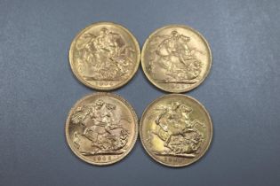 Four Edward VII gold full Sovereigns dated 1903, 1904, 1905 and 1906. (4) (B.P. 21% + VAT)