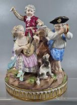 Late 19th century Meissen porcelain figure group of children in a musical band playing flute,