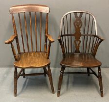 19th century design Windsor splat back elm and beech armchair, together with a late Victorian elm