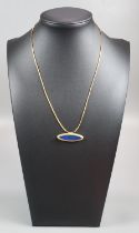 24K gold bamboo link chain with lapis lazuli pendant marked to the reverse 'Kurtinal 985K hand