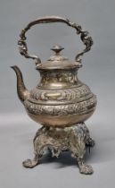 Large Victorian repousse silver baluster shaped spirit kettle