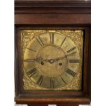18th century brass faced cottage long cased clock marked 'J Bayley, Uttoxeter', the case with flat