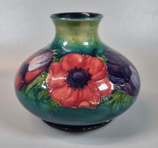 Mid century Moorcroft Pottery tube lined 'Anemone' globular squat vase. 13cm high approx. Signed