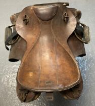 German Wehrmacht leather equestrian saddle, bearing Wehrmacht stamp with No. 33 and HOY44,