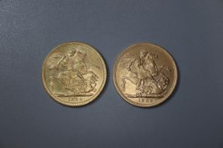 Two George IV gold full Sovereigns dated 1823 and 1824. (2) (B.P. 21% + VAT)