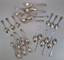 Group of assorted silver spoons, various including: bright cut teaspoons, desert spoons etc. some