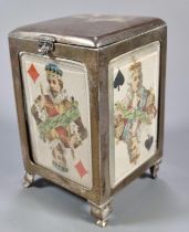Late Victorian silver playing card box/dispenser with glazed panels of playing cards and sprung