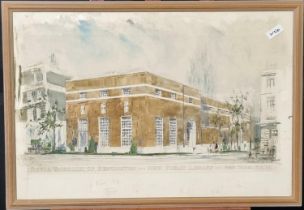 William Walcott RBA, architectural study to a design by Percy Thomas P.P.R.I.B.A , 'Royal Borough of