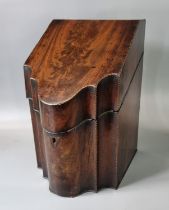 18th century mahogany serpentine and herringbone inlaid knife box, the interior revealing