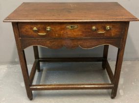 18th century Welsh oak side table, the moulded top above single drawer with brass plate lock and