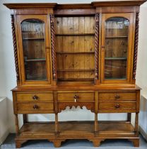 Victorian oak cabinet back pot board dresser, the moulded and indented cornice with central fixed