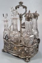 19th century silver six piece cruet set, some with silver tops, others with glass stoppers, single