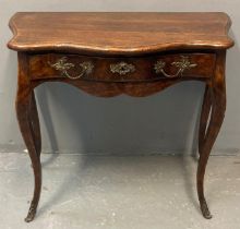 19th century mahogany French design serpentine side table, the moulded and shaped top above a single