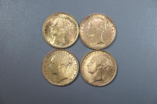 Four Victorian gold full Sovereigns dated 1877, 1878, 1879 and 1880. (4) (B.P. 21% + VAT)