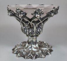Early Victorian silver and glass table centre piece in Gothic style with oak leaves, by Henry