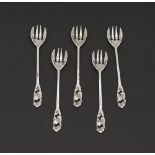 A Cypriot set of five silver sweetmeat forks