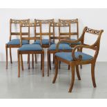 A Cypriot set of six carved walnut dining chairs
