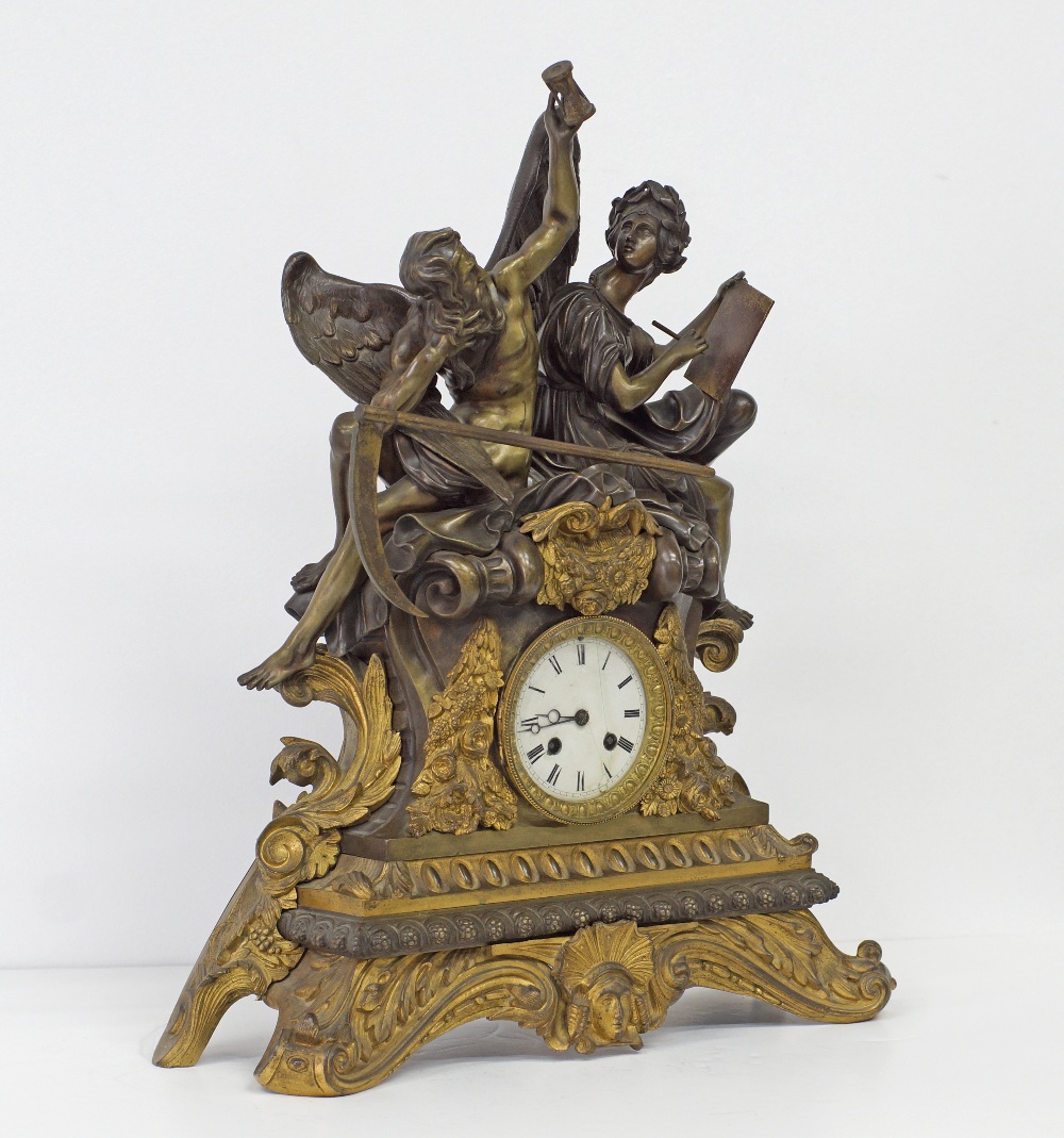 A French gilt and patinated bronze mantel clock - Image 2 of 10