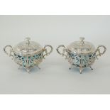 A pair of German WMF silver plated footed jam jars