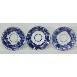 A set of three antique flow blue ceramic soup plates