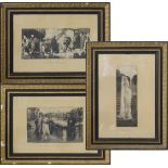 Vintage lithographs in gesso black and gilt frames