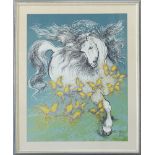 A large lithograph with a horse