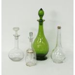 A collection of glass decanters