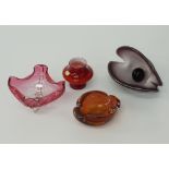 A collection of Italian coloured crystal bowls and a vase