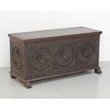 A traditional Cypriot carved pinewood dowry chest