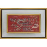 Chinese embroidery on red silk