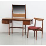 A teak dressing table and chair